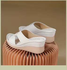 Elegant white wedge sandals for women with comfortable platform and cross straps
