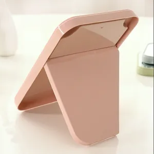 Large foldable pink desktop makeup mirror for bedroom vanity and portable travel use