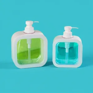 Ensemble de deux flacons de savon rechargeables blancs avec fenêtres transparentes