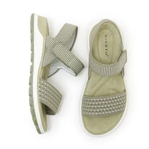 Top and side view of olive green flying woven sports sandals with soft TPR sole