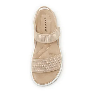 Top view of breathable flyknit sports sandals with soft TPR sole and SIKETU branding
