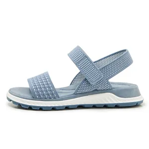 Light blue fly-woven sports sandal with breathable straps and soft TPR sole for women