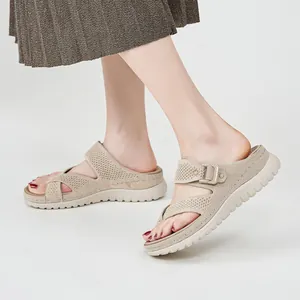 Women Sports Casual Sandals Platform Wedge Slides Velcro Hollow Breathable Cloth Summer Shoes Daily Outdoor Comfort Footwear