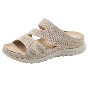 Stylish women's breathable knitted platform sandals with hollow-out design in beige