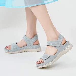 Women Sporty Casual Platform Sandals Knitted Mesh Breathable Beach Shoes With Adjustable Hook And Loop Straps Comfortable Wedge Sandals