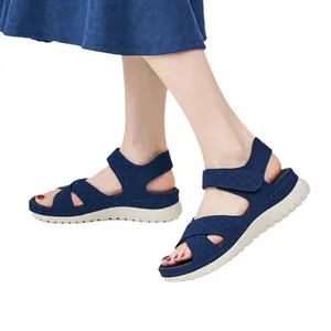 Women's sporty wedge sandals with breathable mesh upper and secure hook-and-loop straps