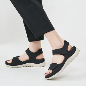 Women's sporty casual platform sandals with adjustable Velcro straps in black color