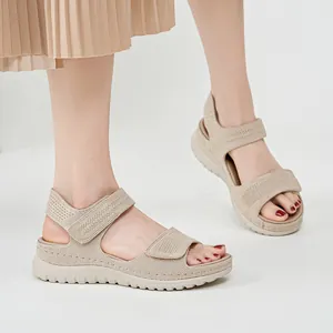 Women's sports casual platform sandals with magic tape and hollow out mesh design