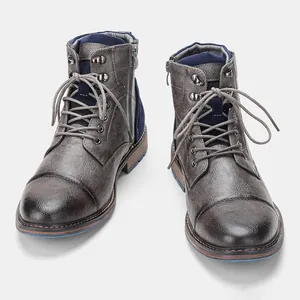 Bottines vintage en cuir marron pour hommes avec fermeture éclair latérale et lacets chic