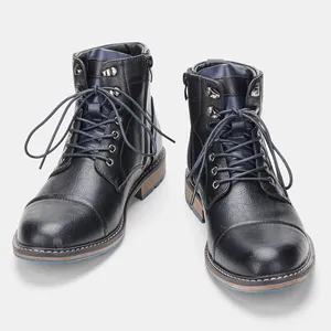 Bottines Martin rétro en cuir pour hommes avec fermeture éclair latérale et lacets