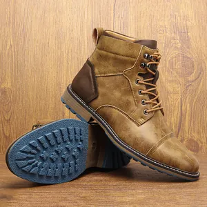 Detailed view of retro men's Martin boots showing rugged rubber sole and leather texture