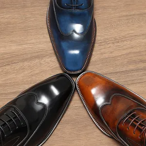 Chaussures Oxford en cuir faites à la main avec petit bout carré en trois couleurs