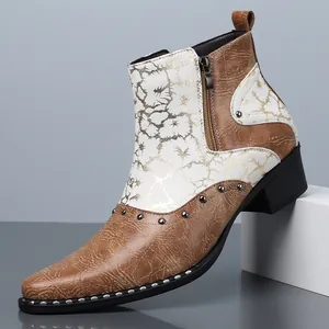 Stivali Chelsea Business da Uomo Punta Cerniera Laterale Rivetti Patchwork Moda Stivali Martin Scarpe Stringate Pelle Microfibra Grandi Dimensioni