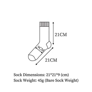 Size guide and dimensions for women's mid-calf socks with 45g weight specs