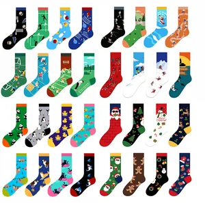 Multi-patterned jacquard crew socks featuring sports animal and Christmas themes