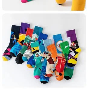 Chaussettes mi-mollet en coton aux motifs sportifs et nature colorés et illustrés