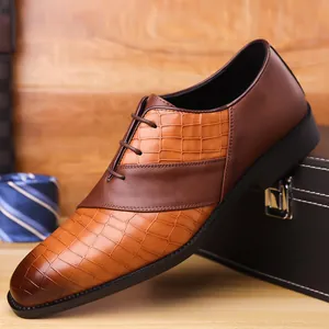 Men's British Style Business Dress Shoes Embossed Crocodile Pattern Oxford Derby Shoes Formal Office Lace-up Leather Shoes