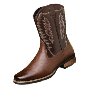 Vintage brown embroidered western cowboy boots with a stylish high-top design for men