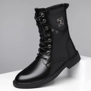 Botas Martin de Moto para Hombre Estilo Punk Retro con Calavera Botas de Cuero Antideslizantes de Caña Media Talla Grande