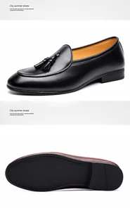 Hochwertige schwarze Leder-Loafer mit Quasten für Herren und rutschfester Gummisohle