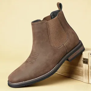 Men's Chelsea Boots Vintage Faux Leather Slip-On Ankle Boots Non-Slip Fashion Retro Business Casual Boots For Men Autumn