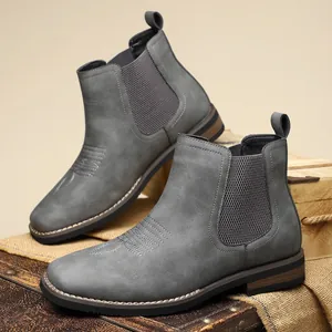 Elegant grey Chelsea boots for men featuring decorative toe stitching and durable non-slip soles