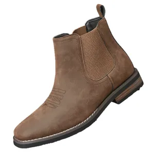 Classic men's brown suede Chelsea boots featuring elastic side panels and non-slip sole