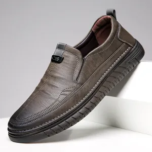 Men's Casual Slip-on Microfiber Leather Shoes Large Size Breathable Non-slip Loafers Fashion Shoes For Men Khaki Black