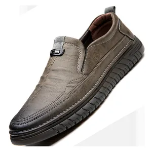 Men's casual slip-on leather shoes featuring a non-slip rubber sole and textured upper