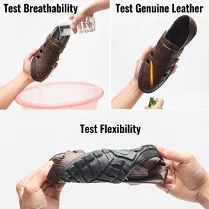Men's genuine cowhide leather hollow-out sandals with breathable and flexible design