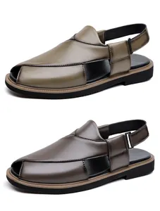 Große Herren-Ledersandalen in Oliv und Braun mit glänzendem, atmungsaktivem Finish