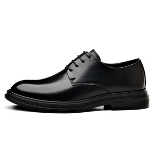 Klassieke zwarte heren derby schoenen van leer met dikke zolen voor zakelijk gebruik
