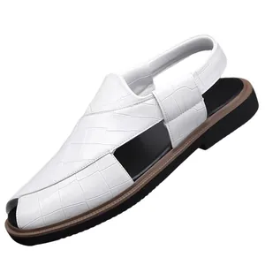 Casual witte herensandalen met krokodillenprint, lederen slingback en antislip zachte zool