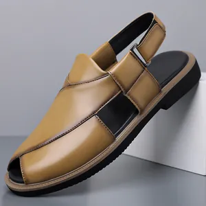 Herren Britischer Stil Glänzende Mikrofaser Leder Sandalen Sommer Große Größe Atmungsaktive Strand Schuhe Mode Sandalen Für Herren