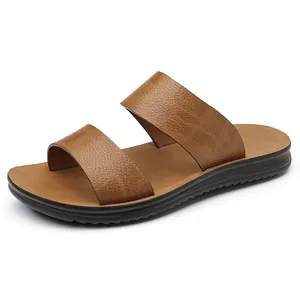 Sandales d'été confortables pour hommes en similicuir marron avec semelle souple