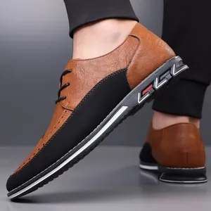 Scarpe casual da uomo in pelle marrone e nera con spessa suola in gomma antiscivolo elegante