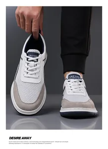 Zapatos informales de malla blanca para hombre con detalles de gamuza gris para verano