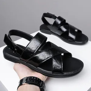 Men's Summer Sandals Outdoor Beach Shoes Lightweight Soft Sole Non-Slip Microfiber Leather Buckle Strap Casual Footwear