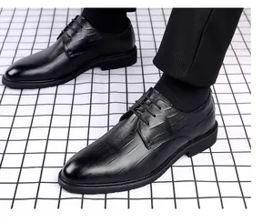Close-up detail of premium black leather dress shoes with textured embossed pattern