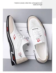 Vista superior de zapatos casuales de cuero perforado para hombre, blancos y transpirables.