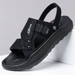 Men's casual black dual-use sandals with soft non-slip sole for summer beach