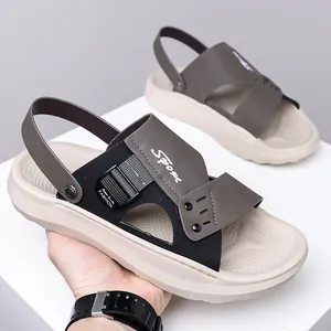 Men's dual-use summer beach sandals with soft non-slip thick sole in olive and beige
