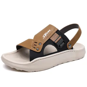 Comfortable men's summer beach sandals with soft non-slip sole in brown and black color