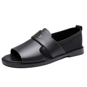 Classic black men's summer beach sandals with durable non-slip sole and open toe design