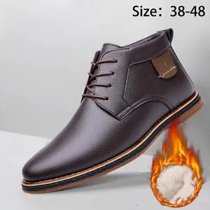 Stylish dark brown men's fleece-lined leather high-top dress boots for winter warmth