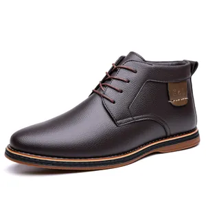 Elegant dark brown leather men's business casual high-top boots featuring a lace-up design