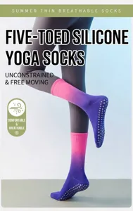 Yoga sokken met kleurverloop roze en paars en antislip siliconen noppen voor sport