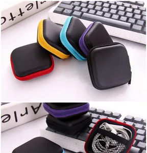 Detailed view of colorful zipper EVA earphone storage case with internal mesh pocket