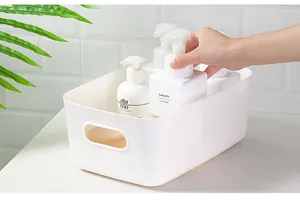Caja de almacenamiento minimalista de plástico blanco para cosméticos y baño hogar