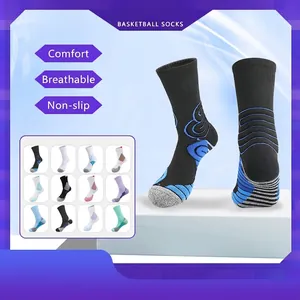 Chaussettes de Basketball Sport Homme Mi-Mollet Antidérapantes Chaussettes Elite Athlétiques Semelle Rembourrée Respirantes
